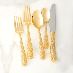 Ensemble de couverts en acier inoxydable or Vaisselle de qualité supérieure Cuillères polies en métal Miroir Fourchettes Couteau Ensembles de couverts - Product Image 1