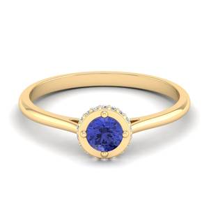 Anillo de Oro Amarillo de 14K y 18K con Diamante Certificado por IGI, Halo Oculto, Hecho a Mano, Corte Redondo, Anillo con Piedra Preciosa de Tanzanita de 0.5 Quilates, Fabricante REYES - Product Image 1