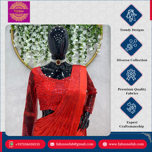 Premium Quality Ready to Wear Indian & Pakistani Traditional Elegant Party Wear <b>Satin</b> Silk Beautiful Designers <b>Saree</b> for Women - Product Image 4