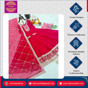 Lujoso Conjunto de Vestido Anarkali Tradicional Indio con Dupatta para Mujer, Nuevo Diseño, Fabuloso Bordado en Georgette Sintética, Especial para Bodas - Product Image 5