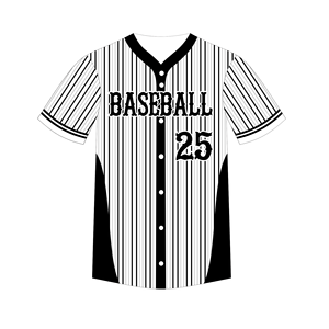 Maillots de baseball imprimés par sublimation à rayures fines et boutons complets, fabriqués en tissu maillé 100 % polyester avec votre propre logo personnalisé - Product Image 2