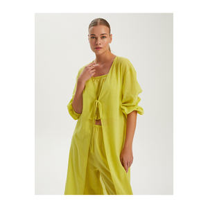 Kimono long en coton à manches longues avec col carré pour tenue décontractée - Product Image 1