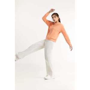 Sweat-shirt tricoté brodé pêche 224-210-001 Pull décontracté pour femme 100% coton respirant col rond tissu doux OEM ODM - Product Image 5