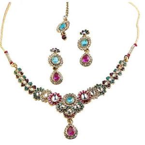 Kriaa 1100611 <b>Fine</b> <b>Jewelry</b> <b>Set</b> Gold-Plated Pink Austrian Stone Necklace Elegant and Luxurious - Product Image 1