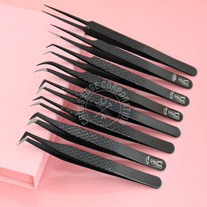 Pinzas para Extensión de Pestañas al por Mayor, Punta de Fibra Curva de 45 Grados, Acero Inoxidable Clásico, Agarre Antideslizante, Herramienta Duradera para Volumen - Product Image 1