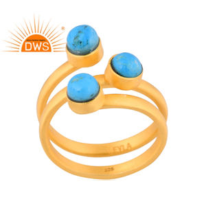Best Quality Sterling <b>Silver</b> 18K Gold <b>Plated</b> Natural Turquoise Gemstone Spiral Ring Demi Fine Jewelry Manufacturer - Product Image 1