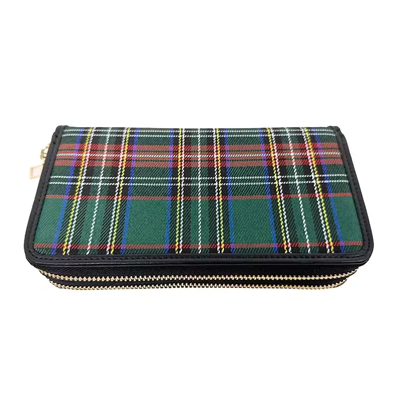 Thiết kế mới hai dây kéo màu xanh lá cây nhiều túi tartan sang trọng biểu tượng tùy chỉnh PURSE thiết kế kẻ sọc ví cho phụ nữ tartan Ví