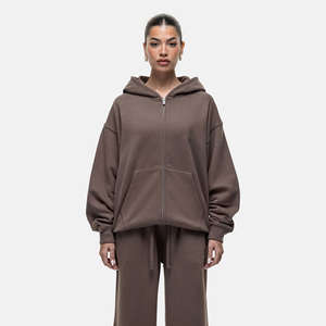 Sudadera con capucha de gran tamaño con cremallera para mujer Dakota Taupe más vendida, sudaderas con capucha transpirables y antiarrugas para mujer, ropa de gimnasio, Sudadera con capucha - Product Image 1