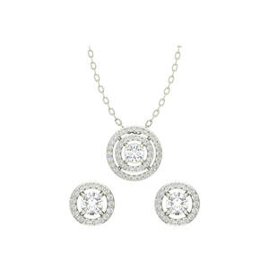NOVAMART Fine Women's Fine Jewelry Set 925 Sterling Silver Rhodium Plated Halo Pendant Earring <b>Necklace</b> <b>Chain</b> Gift for Women and - Product Image 1