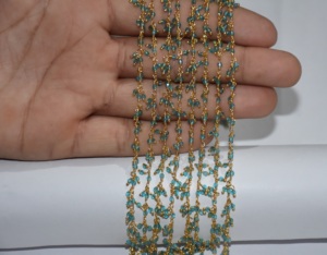 Blue topaz hydro Bead gold plated wire wrapped Cluster <b>Rosary</b> Beaded Chain Jewelry Bracelet. necklace Making chain beads chain - Product Image 5