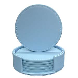 Ensemble de sous-verres carrés en cuir de couleur noire Sous-verres classiques en cuir PU avec support Ensemble de 4 sous-verres avec support - Product Image 3