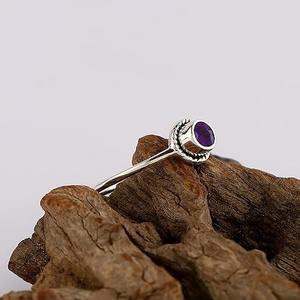Anillo de amatista hecho a mano 925 Plata de Ley sólida Color azul Natural forma redonda 925 Plata estampada anillo hecho a mano joyería - Product Image 3