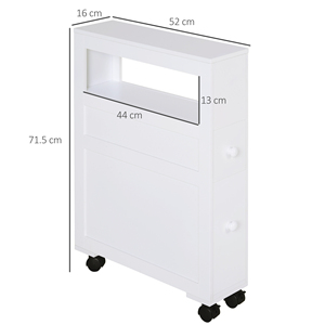 HOMCOM Bathroom <b>Cabinet</b> 2 Space-Saving Drawers with 4 <b>Wheels</b> Wood 16x52x71.5cm White - Product Image 3