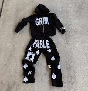 Ensembles de survêtements 100% coton pour hommes poids lourd 500Gsm et pantalons de survêtement baggy en détresse et ensemble de sweats à capuche délavés à l'acide vente en gros - Product Image 6