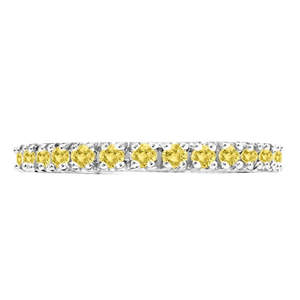 Anillo Apilable de Oro Blanco de 14K con 13 Diamantes Amarillos Canario, Engaste de Garras, 0.25 Ct, 2mm de Ancho - Product Image 3