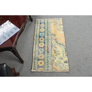 Alfombra de lana amarilla azul Vintage 1,6X3,1 pies turco clásico área grande Patchwork Hali patrón látex Rectangular pasillo para habitaciones - Product Image 1