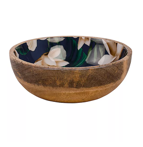 Designer Look Round Wood Salad Serving <b>Bowl</b> With <b>Enamel</b> Print Christmas Party Decorative <b>Bowl</b> Handmade Design - Product Image 4