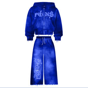 High Quality Unisex Solid Acid Wash Tracksuit Custom Women's Oversize Workout Drop Shoulder with <b>Trouser</b> Made in Pakistan - Product Image 1