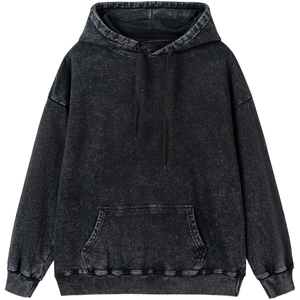 Charcoal <b>Black</b> Acid Washed Hoodie Oversized Pullover Vintage Texture Soft <b>Fleece</b> Streetwear Sweatshirt Winter Wear For Men Women - Product Image 1