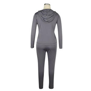 Survêtements pour femmes en deux pièces, taille plus, couleur unie, style personnalisé, couleur personnalisée, fermeture éclair, 100% coton, prix de gros - Product Image 2