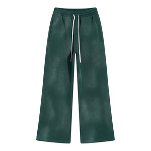 Pantalon de survêtement évasé lavé à l'acide pour hommes, coupe ample, jogging de gymnastique avec taille élastique moyenne, style vintage décontracté, délavage foncé - Product Image 3