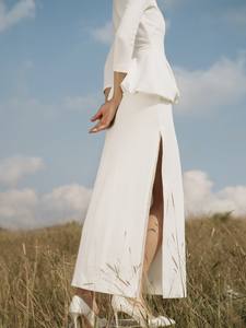 Elegante vestido ELFEDA PEPLUM mezcla de algodón Jersey mujer ropa vestidos largos de mujer cuello barco correas acanaladas rebordear hecho a mano - Product Image 2