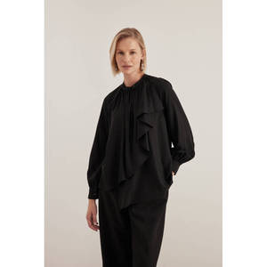 Blusa de Gasa Floral con Cuello con Volantes Decorados para Mujer, Oficina, Primavera - Product Image 1
