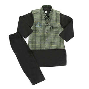 Traje Shalwar con Chaleco para Niños - Verde Oscuro - Product Image 4