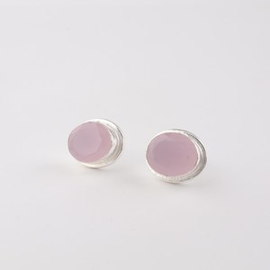 Boucles d'oreilles clous en argent sterling avec chalcédoine rose, faites à la main, bijoux 925, or, certifiées IGI, cadeau élégant pour femme, anniversaire, fête - Product Image 5