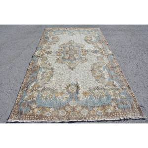Classique Bleu Marron 5.4 X 9.4ft Vintage Tapis Turc À La Main Patchwork Conception Laine Bambou Soie Matériel Latex Support pour Vivre - Product Image 1