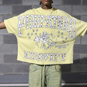 Camisetas Personalizadas Extra Grandes, Estilo Vintage, Corte Cuadrado, Lavado Ácido, con Estampado Gráfico, de Algodón, con Pedrería, para Hombre - Product Image 4