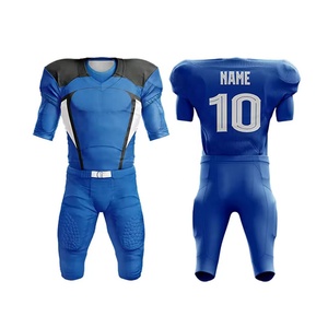 Ensemble de maillot et pantalon de football américain pour homme, bleu, col en V, manches courtes, sublimé, style ajusté, anti-humidité - Product Image 1