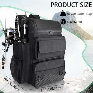 Sac à dos de pêche avec porte-cannes 45L, sac de pêche en mousse pour la pêche, le camping et la randonnée - Conception durable - Product Image 2