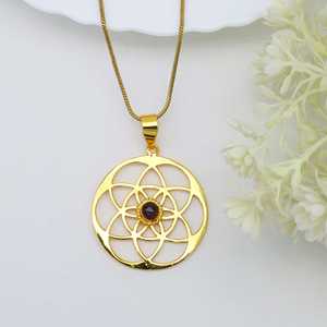 Nuevo Collar de Moda con Colgante Boho de Geometría Sagrada, Collares de Latón para Mujer, Chapado en Oro de 18k, Semilla de la Vida, Amatista, Venta al por Mayor/OEM - Product Image 3