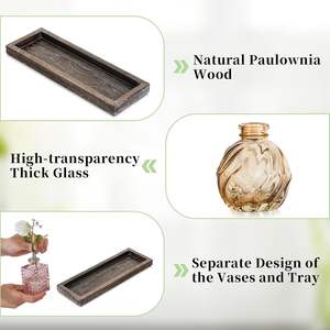 Ensemble de petits vases, plateau en bois traditionnel, artisanal, léger, pour la maison, le bureau, le salon, centre de table vintage, mariage - Product Image 3