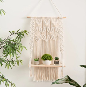 Venta caliente estilo bohemio moderno hecho a mano algodón tejido macramé madera de pino Natural personalizable decoración colgante de pared Naturaleza muerta - Product Image 2
