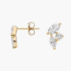 Boucles d'oreilles clous en diamants de laboratoire taille marquise ronds en grappe, 0,75 ct, en or massif 14 carats, cadeau d'anniversaire de mariage - Product Image 2