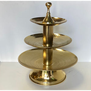 3 Tier Industry Trending Cake Stand With Silver & Gold Color Hotel Supplies Metal Cake and Fruit Display Stand From India Supply - Product Image 3