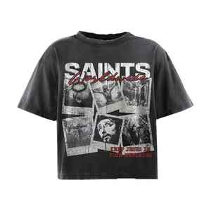 Camiseta Corta Cuadrada Extra Grande de Algodón Grueso con Lavado Ácido Vintage Personalizada - Product Image 3