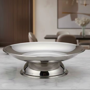 Bol à punch classique en acier inoxydable avec pieds et bol de table peu profond en plastique PP - Product Image 1