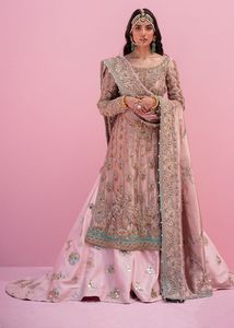 2024 Collection de mariage belle mariée brodée longue Kurta Lehenga Dupatta perles de verre en cristal Dabka travail tout fait soie - Product Image 3