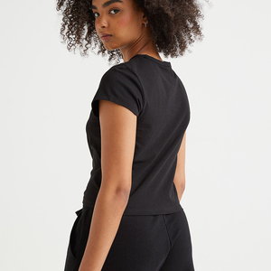 Venta caliente Niñas Plain Crop Gym Tops Camiseta al por mayor 100% algodón manga corta personalizada mujeres camisetas - Product Image 4