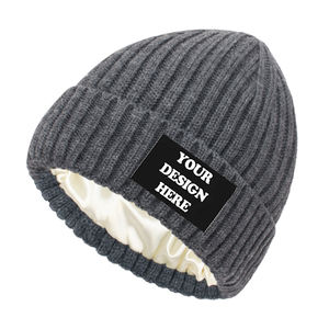 Bonnet d'hiver en tricot côtelé Blank unisexe doublé de satin - Product Image 3