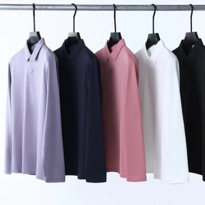 Polo de manga larga cepillado interior para hombre, nueva camiseta de golf de otoño, artículos de lujo, Top informal de negocios de talla grande de lana de seda de morera - Product Image 2