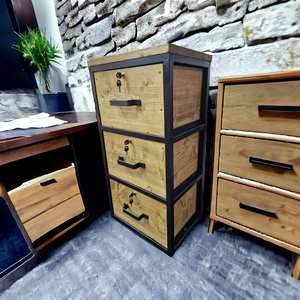 Gabinete de almacenamiento de madera y metal con 3 cajones Cofre organizador de estilo industrial para dormitorio Sala de estar Oficina y decoración del hogar - Product Image 3