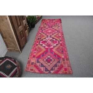 Vintage Rug, <b>Runner</b> 3.1x9.1 ft Rug, Herki <b>Red</b> Abstract Rug - Product Image 1