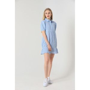 Vestido Midi TOPSHOW Azul con Cuello Camisero y Botones para Mujer - Elegante Vestido a Cuadros Gofre con Botones en Toda la Longitud - Product Image 2