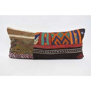 Multicolor Bohemian Kilim <b>Pillow</b> 16x36 Inch Luxury Vintage Print Silk and Wool Woven Decorative Accent for Floor - Product Image 1