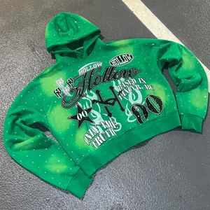 เสื้อมีฮู้ดสีดำผ้าฝ้าย100% ผ้าเทอร์รี่แอซิดปักลายสำหรับผู้ชาย/ผู้หญิงสไตล์วินเทจ - Product Image 1