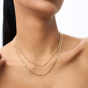 Sólido 14K oro cubano enlace collar bisel ajuste diamante cadena diamantes naturales encanto colgante collar joyería fina mayorista - Product Image 2